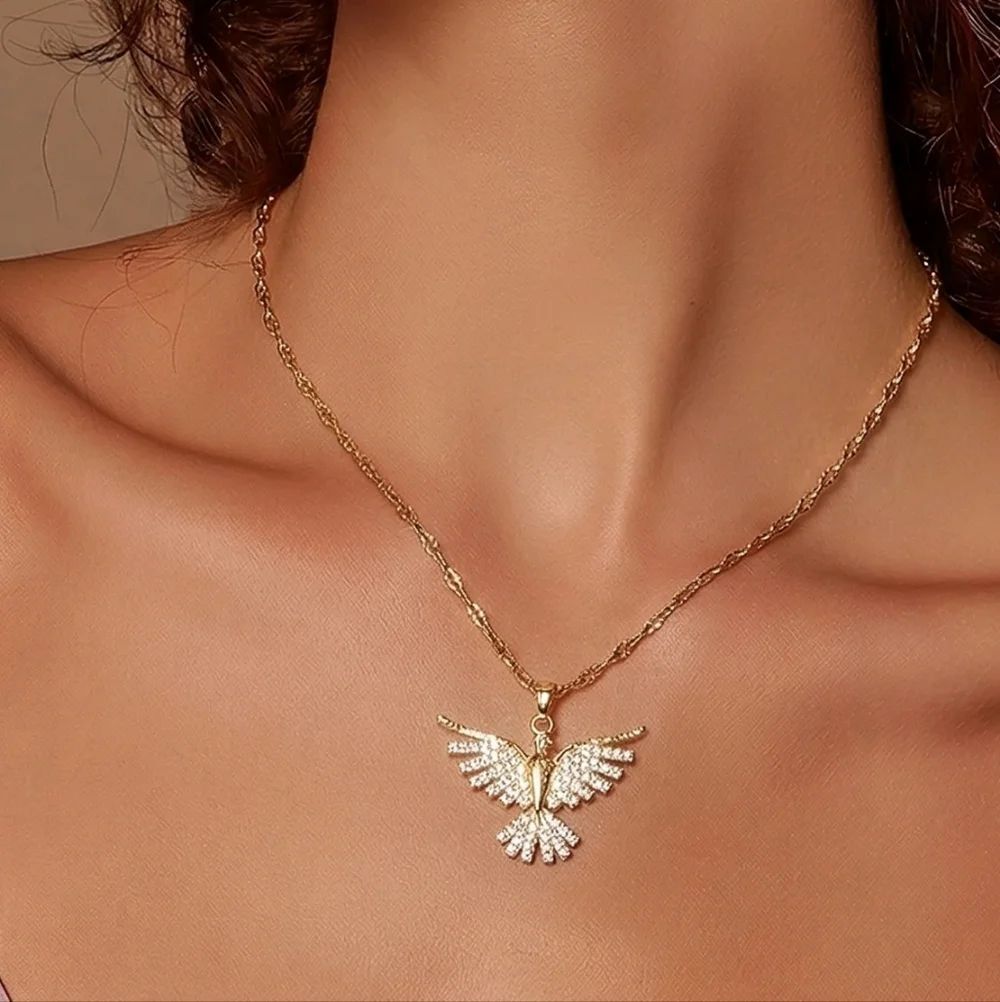 Gold Rhinestone Phoenix Necklace CZ Firebird Pendant Symbolic Energy Bird Gift